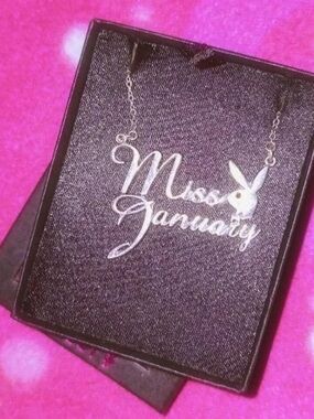 PLAYBOY Silver "Miss January" Script Nameplate Necklace